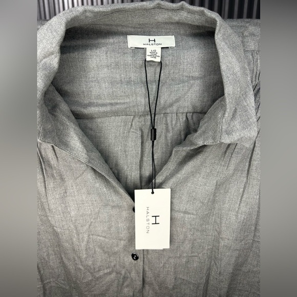 Women’s NWT Halston Gray Viscose Long Sleeve Midi Collared Dress Size Large - Picture 3 of 6